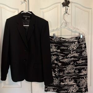 Josephine Chaus  black and white print silk  skirt  with black silky blazer sz8